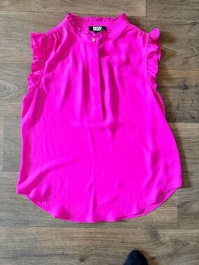 DKNY Hot Pink Ruffle Sleeve Sleeveless Top Size Small